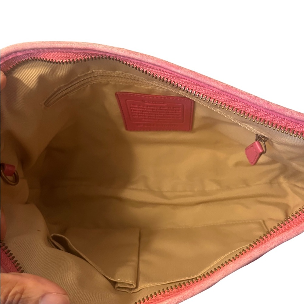 Coach Pink Signature Khaki Canvas Leather Shoulder Bag - Picture 10 of 13